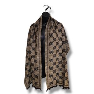 Gucci Brown and Gold Patterned Scarf